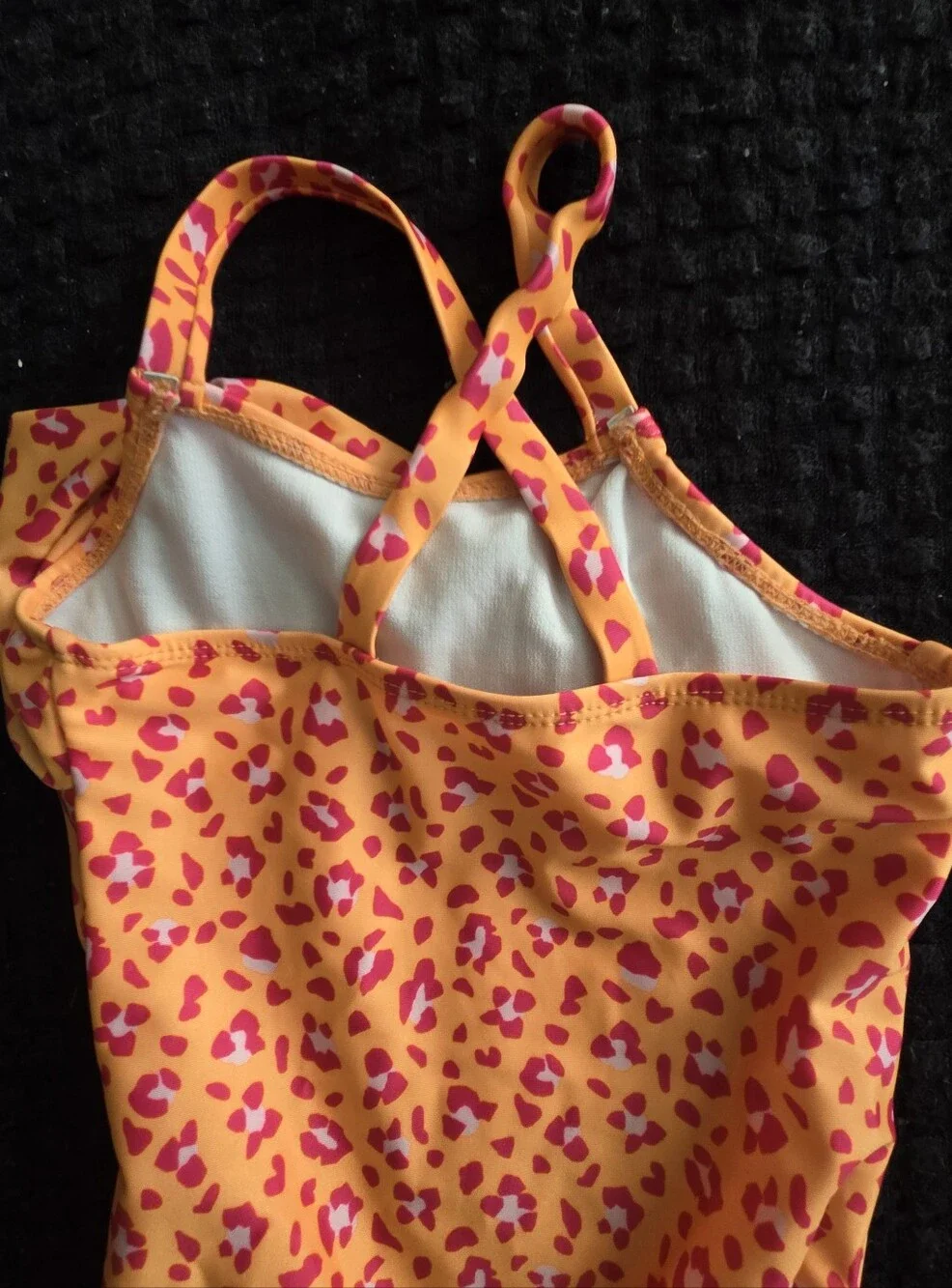 🦦5/$10🦦Wonder Nation Girls Orange Leopard Print One-Piece Swimsuit Ruffle Trim